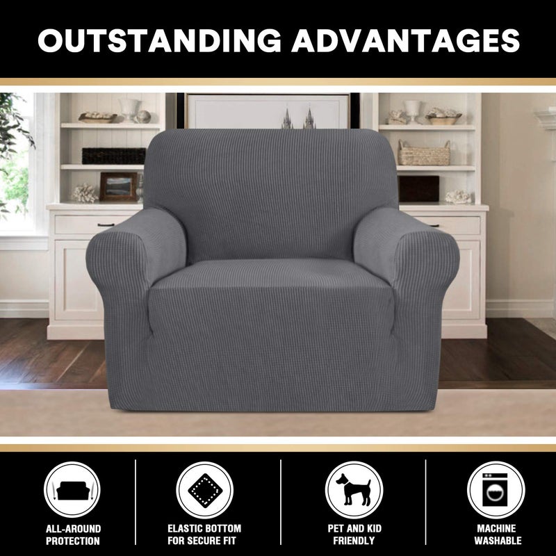 PrinceDeco Stretch Chair Cover Chair Slipcovers with Arms 1-Piece Chair Sofa Slipcovers or Living Room Non Slip Armchair Cover Furniture Protector Dogs Pet Friendly(Armchair?Grey - Image 5